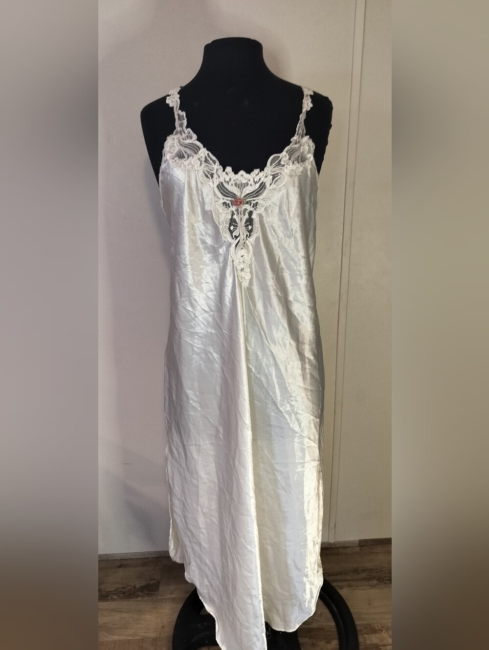 Silky White Lace-Trim Chemise Slip